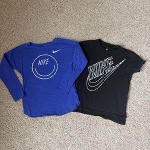 Nike Girls Purple Smile Face Long Sleeve Tee and Black Short Sleeve Tee Size 6
